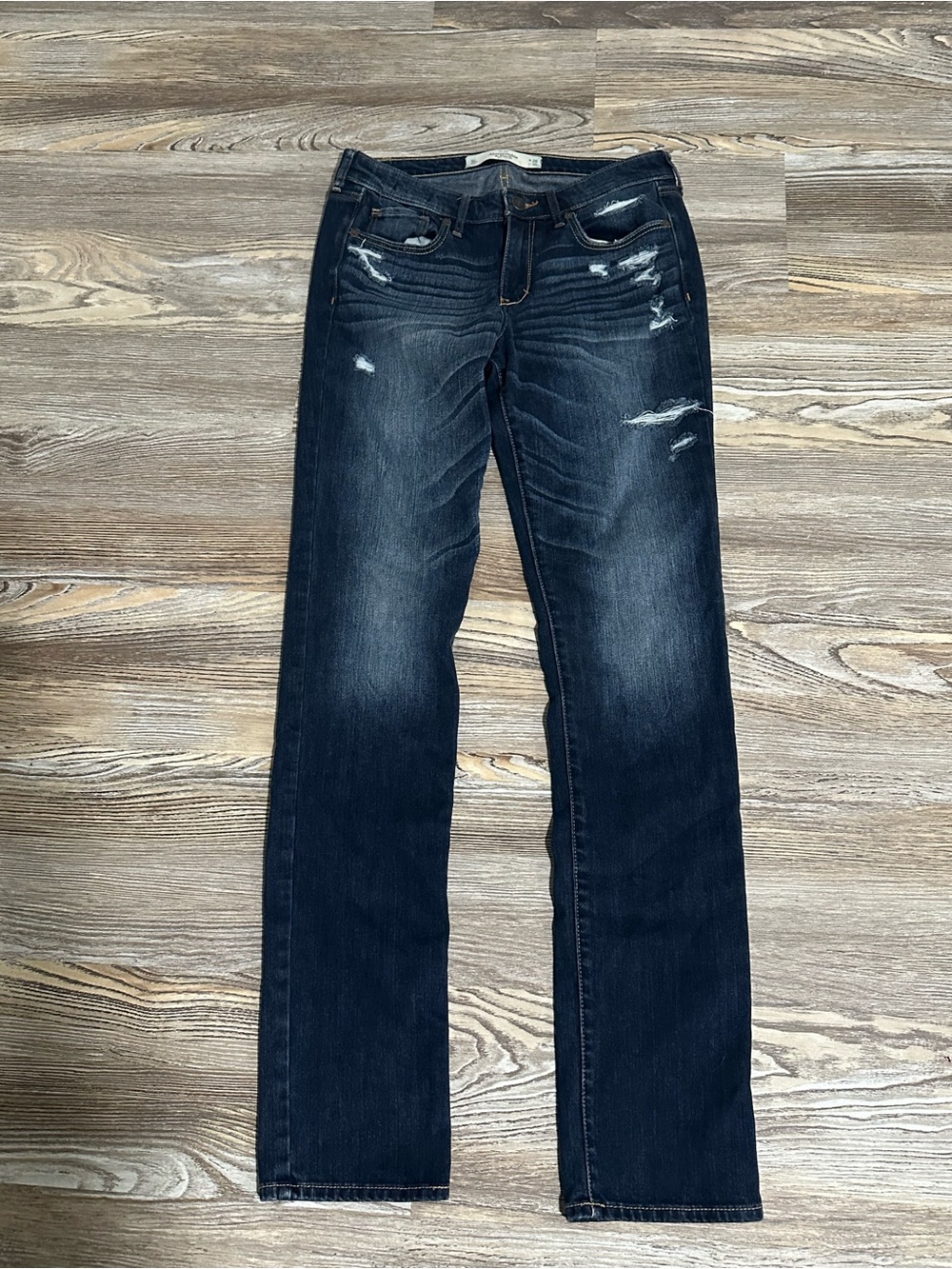 Abercrombie & Fitch Dark Wash Straight-Leg Jeans with Light Distressing